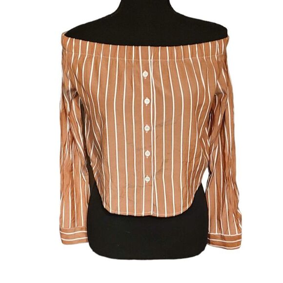Rust Off the Shoulder Striped Blouse Large - Picture 1 of 4